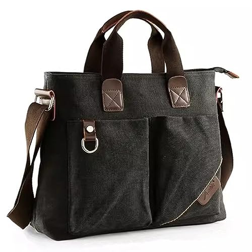 JXXUIRUIEEN Business-Reise-Aktentasche aus Canvas for Herren für den Transport von Papierdateien(Black,29x9x38cm) von JXXUIRUIEEN