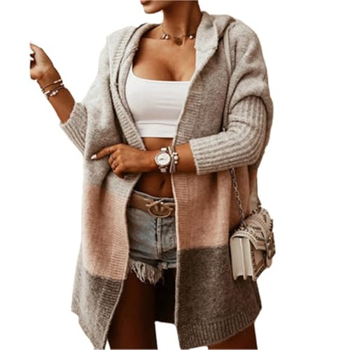 JXXUIRUIEEN Damen-Cardigan mit Kapuze, lässiger Langarm-Strickpullovermantel für Herbst Winter Frühling(L) von JXXUIRUIEEN