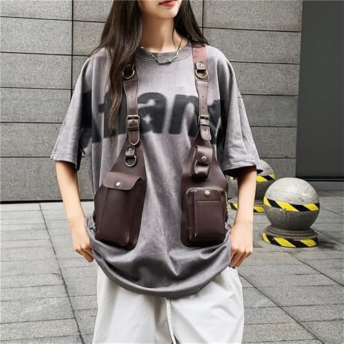 Versteckte Pack Rucksack Weste Tasche Hip-Hop Outdoor Herren Multifunktionstasche Brusttasche(Braun) von JXXUIRUIEEN