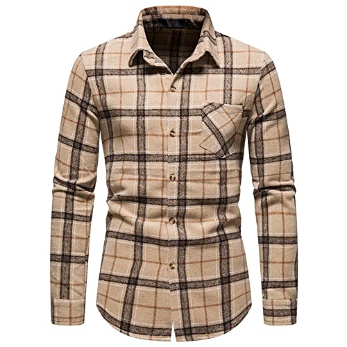Herren Winterhemd Herren Langarm Lässig Kariertes Flanellhemd Kariertes Button-Down Hemden Herren Langarm Kariertes Flanellhemd Regular Fit Lässiges Kariertes Hemd Button-Down Baumwolle Arbeit Warm von JXXYWYZ