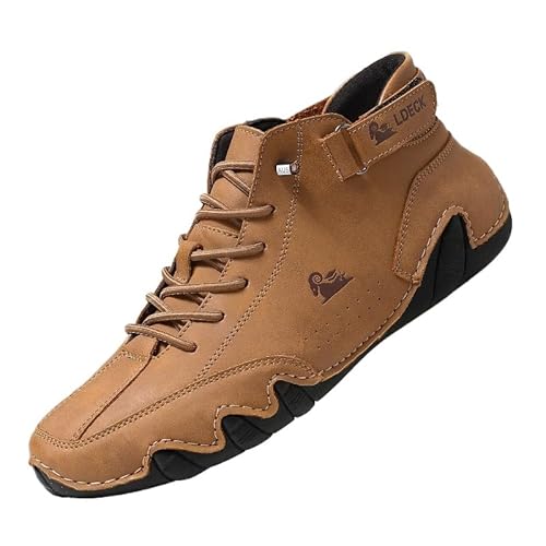 Barfußschuhe Herren Damen Leder Hoch Alpaca Barfußschuhe Cowboystiefel Italienische Mode Wanderschuhe Wasserdicht Sneaker Barefoot Shoes Bootsschuhe (Hellbraun,34) von JXpxbao