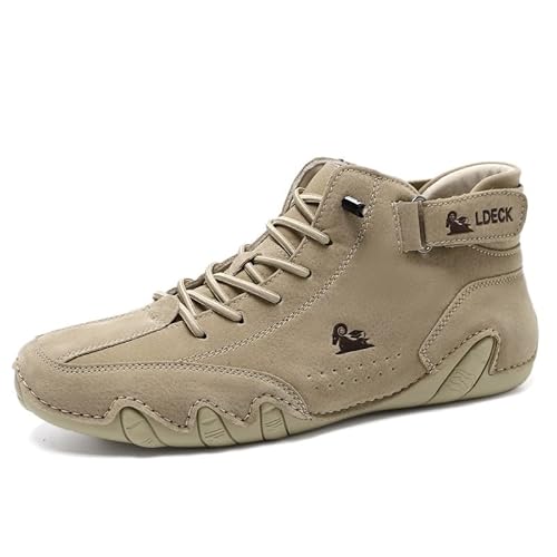 Barfußschuhe Herren Damen Leder Hoch Alpaca Barfußschuhe Cowboystiefel Italienische Mode Wanderschuhe Wasserdicht Sneaker Barefoot Shoes Bootsschuhe (Khaki,37) von JXpxbao