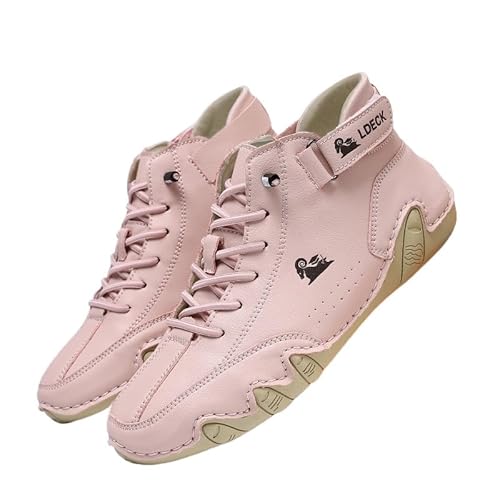 Barfußschuhe Herren Damen Leder Hoch Alpaca Barfußschuhe Cowboystiefel Italienische Mode Wanderschuhe Wasserdicht Sneaker Barefoot Shoes Bootsschuhe (Rosa,37) von JXpxbao