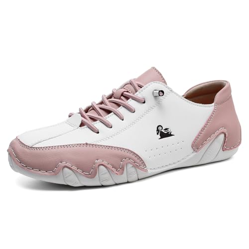 Barfußschuhe Herren Damen Leder Hoch Barfußschuhe Cowboystiefel Damen Wanderschuhe Wasserdicht Sneaker Barefoot Shoes Bootsschuhe (Weißes Pulver,42) von JXpxbao