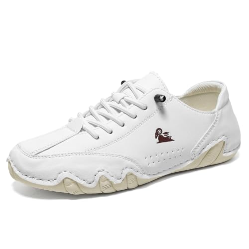 Barfußschuhe Herren Damen Leder Hoch Barfußschuhe Cowboystiefel Damen Wanderschuhe Wasserdicht Sneaker Barefoot Shoes Bootsschuhe (weiß,36) von JXpxbao