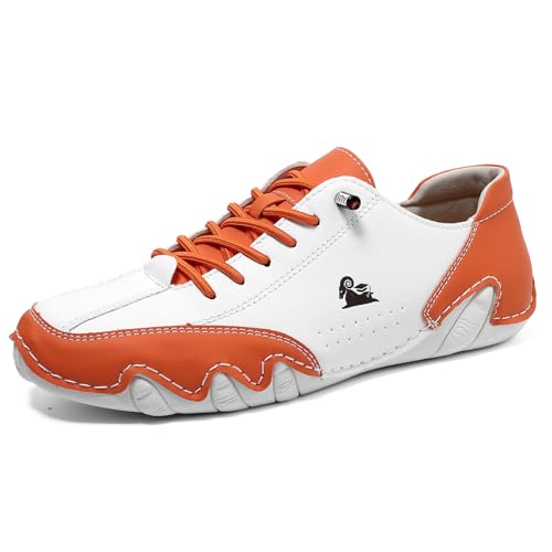 Barfußschuhe Herren Damen Leder Hoch Barfußschuhe Cowboystiefel Damen Wanderschuhe Wasserdicht Sneaker Barefoot Shoes Bootsschuhe (weiß orange,40) von JXpxbao