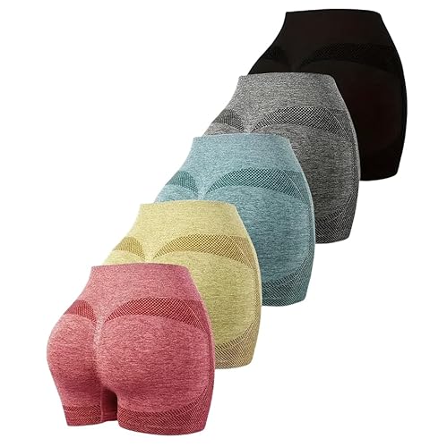 Bequeme Anti-Cellulite Leggings™ -5Pcs Frauen Scrunch Hintern Heben Nahtlose Leggings Beute hohe Taille Workout Yoga Hosen Shorts (Farbe 1,L) von JXpxbao