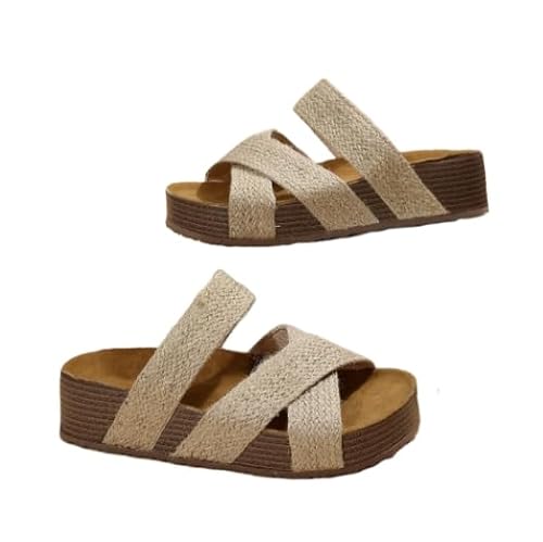 Bequeme Damen Hausschuhe Clogs Offene Zehensteg Flip Flops Dickbesohlte Orthopädische Schuhe Damen Pantoletten Sommer Leichte Anti-Rutsch Sandalen Europäische Größen 35-43 (Hanfseil,43) von JXpxbao