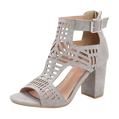 Blockabsatz Sandalen Für Frauen High Heels Sommer Peep Toe Gladiator Sandalen Schuhe Damen Stiefeletten Plattform Sommerschuhe (Grau,39) von JXpxbao
