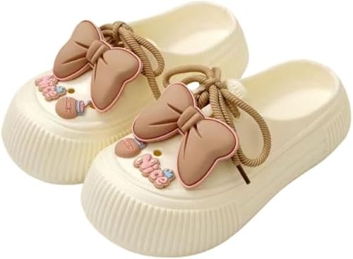Clogs Mit SchleifeHausschuhe Damen Pantoletten Gartenschuhe Sommer Gartenclogs Atmungsaktiv rutschfest Sandalen Geschlossen (Weiß,39) von JXpxbao