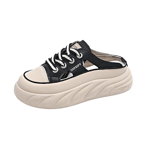 Damen Atmungsaktive Clogs Hausschuhe Gartenschuhe Sommer Damen Schuhe Hohl Dicke Sohle Erhöhte Gewebt Casual Schuhe Modische Frauen Sandalen Pantoletten (Schwarz,39) von JXpxbao