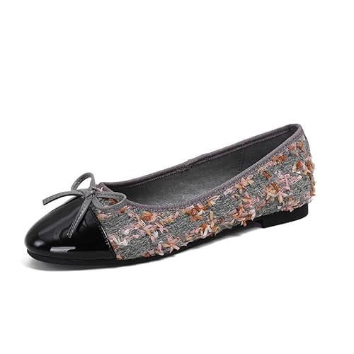 Damen Ballerina Flache Pumps Mit Runden Zehenbereich, Schleife, Zum Reinschlüpfen, Elegante Flache Pumps Für Büro & Freizeit (Grau,36) von JXpxbao