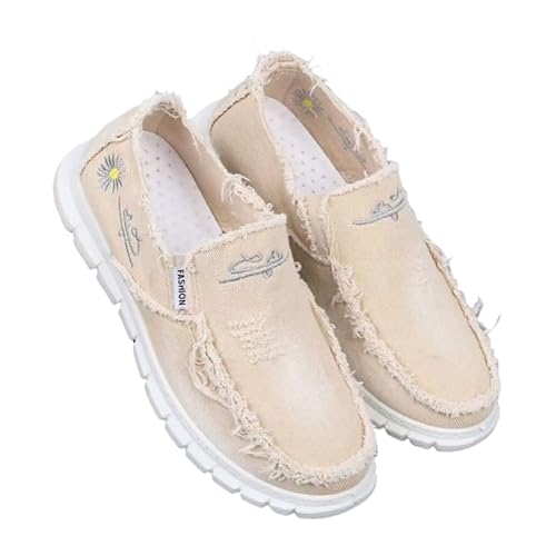 Damen Bequeme Nackte Slip-On-Loafer Für Herren Hautfreundliche Rutschfeste Innensohlen Walking-Freizeitschuhe Retro-Mode Leichte Und Atmungsaktive Herren Outdoor-Fitness-Joggingschuhe (Khaki,37) von JXpxbao