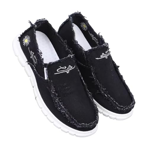 Damen Bequeme Nackte Slip-On-Loafer Für Herren Hautfreundliche Rutschfeste Innensohlen Walking-Freizeitschuhe Retro-Mode Leichte Und Atmungsaktive Herren Outdoor-Fitness-Joggingschuhe (Schwarz,44) von JXpxbao