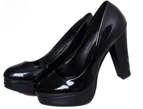 Damen Blockieren Fersen Pumps, Höhe Ferse Pumpe Runde Zehen Ohne Verschluss Abendschuhe mit Plateau Mode Solid Schuhe (schwarz,40) von JXpxbao