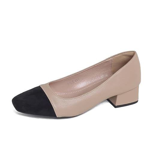 Damen Chunky Geschlossene Zehe Niedrige Blockabsätze Arbeit Pumps Bequeme Tanzschuhe Pumps Dress Shoes Mit Blockabsatz Kleid Hochzeitsschuhe Einfache Arbeitsschuhe (Khaki-3CM,34) von JXpxbao