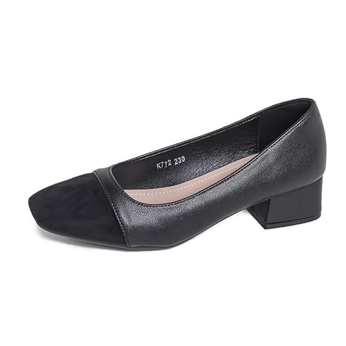 Damen Chunky Geschlossene Zehe Niedrige Blockabsätze Arbeit Pumps Bequeme Tanzschuhe Pumps Dress Shoes Mit Blockabsatz Kleid Hochzeitsschuhe Einfache Arbeitsschuhe (Schwarz-3CM,37) von JXpxbao