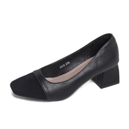 Damen Chunky Geschlossene Zehe Niedrige Blockabsätze Arbeit Pumps Bequeme Tanzschuhe Pumps Dress Shoes Mit Blockabsatz Kleid Hochzeitsschuhe Einfache Arbeitsschuhe (Schwarz-5CM,40) von JXpxbao