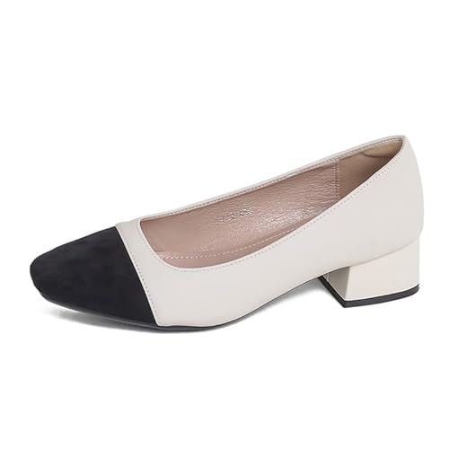 Damen Chunky Geschlossene Zehe Niedrige Blockabsätze Arbeit Pumps Bequeme Tanzschuhe Pumps Dress Shoes Mit Blockabsatz Kleid Hochzeitsschuhe Einfache Arbeitsschuhe (Weiß-3CM,37) von JXpxbao