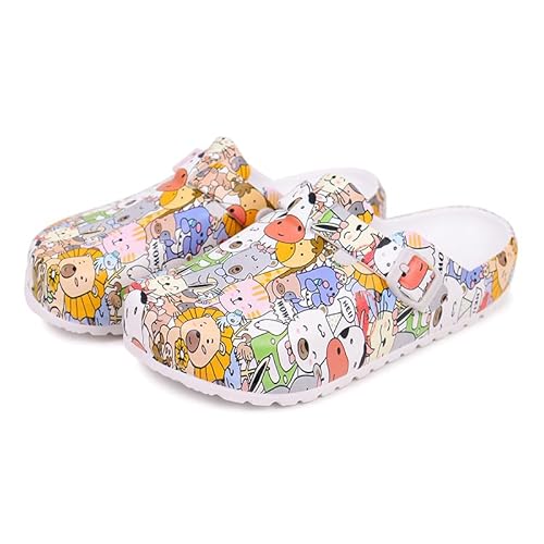 Damen Clogs Cartoon Nurse Printed Mule Clogs für Damen Slip On Sandalen ohne Rücken leicht Arbeitsclog für Labor Arzt (Tier,37) von JXpxbao
