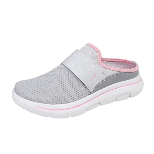 Damen Clogs Hausschuhe Gartenschuhe Sommer Badelatschen Strand Schuhe Sandalen，Geschlossene Zehenpartie mit Mesh-Ausschnitten (Hellgraues Pulver,47) von JXpxbao