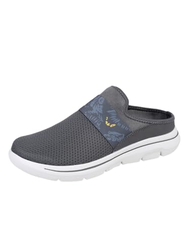 Damen Clogs Hausschuhe Gartenschuhe Sommer Badelatschen Strand Schuhe Sandalen，Geschlossene Zehenpartie mit Mesh-Ausschnitten (dunkelgrau gelb,35) von JXpxbao