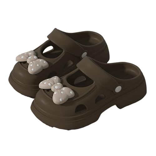 Damen Clogs Hausschuhe Gartenschuhe Sommer Badelatschen Strand Schuhe Sandalen,Platform Clogs Damen, Sommerschuhe Mit Schmuck (Kaffee-Schleife,38) von JXpxbao