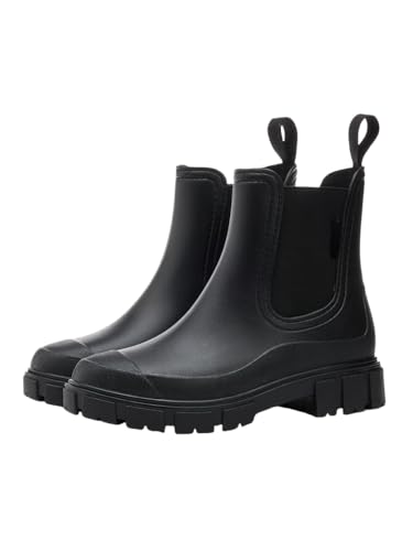 Damen-Gummistiefel, Wasserdicht, Kurze Gummistiefel, Halbhohe Chelsea-Stiefel, Rutschfest, Abriebfest, Atmungsaktiv, Regenstiefel, Bequeme Gartenstiefel, Überziehstiefel, Größen 36-40 EU. (36,Schwarz) von JXpxbao
