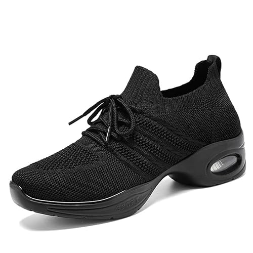 Damen Jazzschuhe Schnürschuhe atmungsaktiv für Frauen Geteilte Sohlen Tanzschuhe für Sport Walking (schwarz,40) von JXpxbao