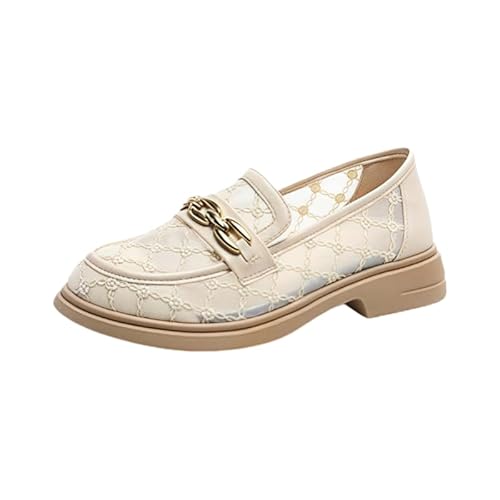 Damen Klassische Loafer Bequeme Mokassins Slippers Business-Schuhe Mit Dicker Sohle Für Damen Elegant Casual Atmungsaktive Mesh-Loafer Für Frauen Im Sommer (Beige,36) von JXpxbao