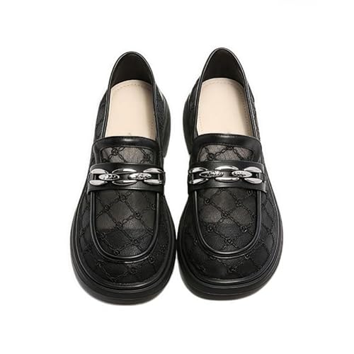 Damen Klassische Loafer Bequeme Mokassins Slippers Business-Schuhe Mit Dicker Sohle Für Damen Elegant Casual Atmungsaktive Mesh-Loafer Für Frauen Im Sommer (Schwarz,38) von JXpxbao