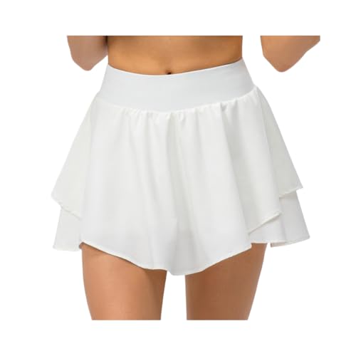 Damen Mädchen Basic Solid Dehnbaren Informell Mini Skater Rock mit Shorts (Weiß,XXL) von JXpxbao