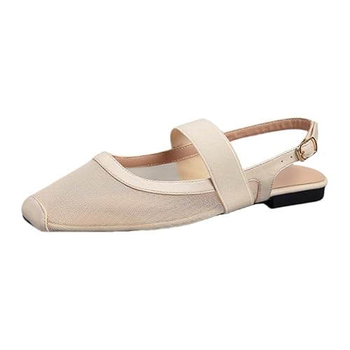 Damen Mary Jane Ballerinas Mit Schnallenriemen Damen Spangenpumps Elegant Tanzschuhe Atmungsaktiv Mesh Sandalen Einfache Arbeitsschuhe Für Büro & Freizeit (Apricot,38) von JXpxbao