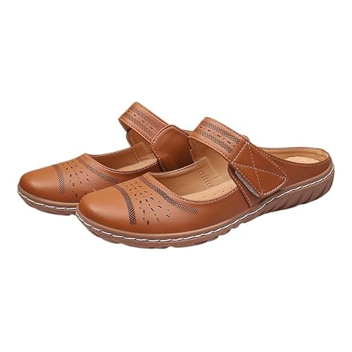 Damen Mary Jane Schuhe Clogs Damen Weiches Kork Fußbett Pantoletten Hausschuhe Sommer Sohle Sandalen rutschfest Gartenschuhe Komfort Slip-On Schuhe (Braun,37) von JXpxbao