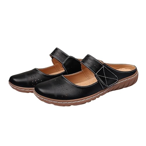 Damen Mary Jane Schuhe Clogs Damen Weiches Kork Fußbett Pantoletten Hausschuhe Sommer Sohle Sandalen rutschfest Gartenschuhe Komfort Slip-On Schuhe (Schwarz,36) von JXpxbao