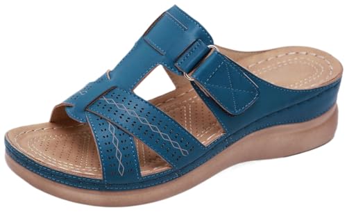 Damen Pantoletten Atmungsaktive Pantoffeln Frauen Plateausandalen Bequeme Hausschuhe Drinnen und draußen (Himmelblau,35) von JXpxbao