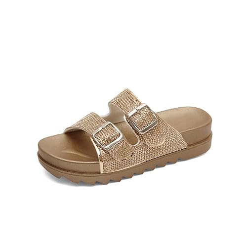 Damen Pantoletten Glitzer Clogs Mit Strassstein Plateau Sandalen Bequeme Kork Bohemian Orthopädische Sandalen Strand Sommerschuhe Mit Verstellbarer Schnalle (Schwarz,40) von JXpxbao