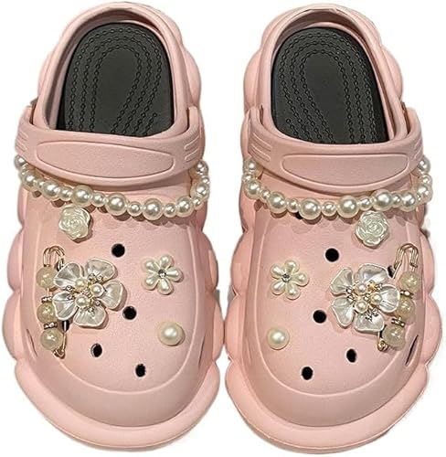 Damen Plateau Clogs Slip On Slides Schuhe Strand Sandalen Gärtner Clog High Heels Mule Slippers Gartenschuhe (Pink,38) von JXpxbao