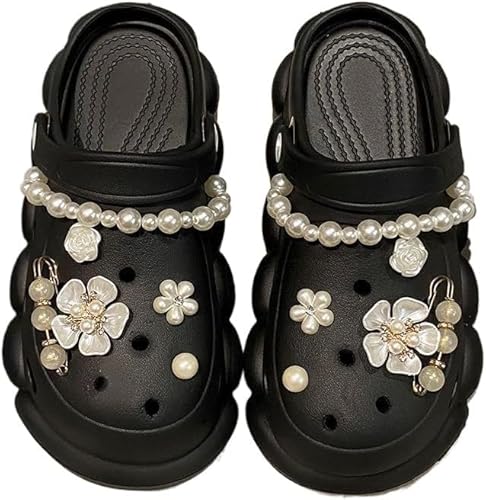 Damen Plateau Clogs Slip On Slides Schuhe Strand Sandalen Gärtner Clog High Heels Mule Slippers Gartenschuhe (Schwarz,40) von JXpxbao
