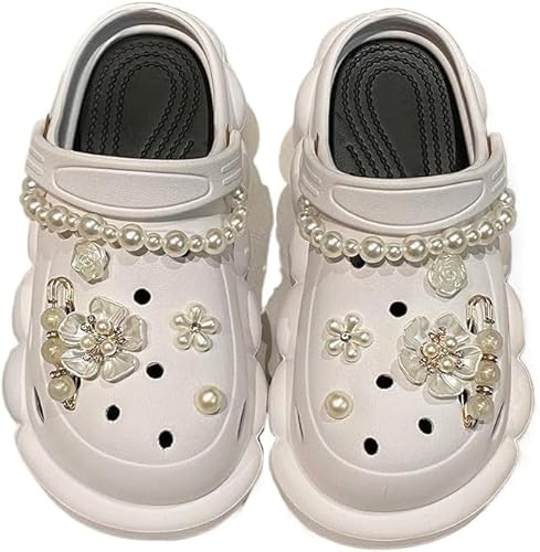 Damen Plateau Clogs Slip On Slides Schuhe Strand Sandalen Gärtner Clog High Heels Mule Slippers Gartenschuhe (Weiß,40) von JXpxbao