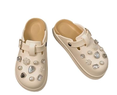 Damen Plattform Clogs Hausschuhe Pantoletten Strand Sandalen Gartenschuhe (Beige,39) von JXpxbao