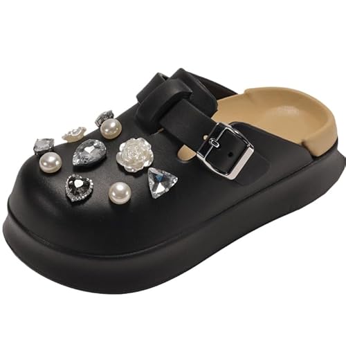 Damen Plattform Clogs Hausschuhe Pantoletten Strand Sandalen Gartenschuhe (Schwarz,35) von JXpxbao