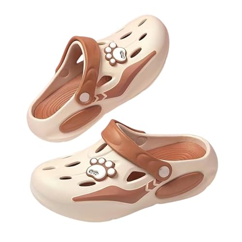 Damen Plattform Clogs mit Niedlichem Cartoon-Dekor Hausschuhe Leicht Pantoletten Atmungsaktiv Strand Sandalen rutschfest Gartenschuhe (Beigebraun,39) von JXpxbao