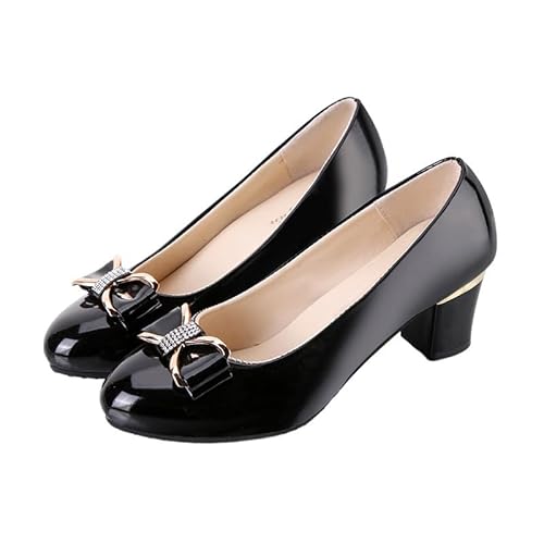 Damen Pumps Chunky Geschlossene Zehe Niedrige Blockabsätze Arbeit Pumps Bequem Runde Zehe Kleid Hochzeitsschuhe (36,schwarz) von JXpxbao