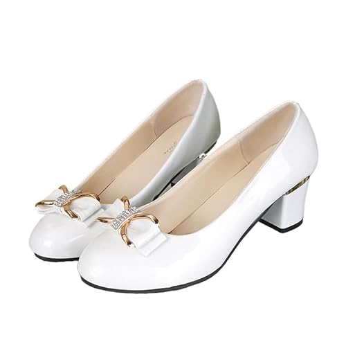 Damen Pumps Chunky Geschlossene Zehe Niedrige Blockabsätze Arbeit Pumps Bequem Runde Zehe Kleid Hochzeitsschuhe (39,weiß) von JXpxbao
