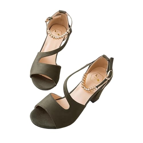Damen Pumps Peep Toe Knöchel Schnalle Hochzeitsschuhe Damen Spangenpumps Tanzschuhe Sandaletten Mit Blockabsatz Perlen (Grün,39) von JXpxbao