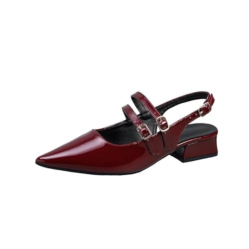 Damen Pumps Slingback Hochzeitsschuhe Damen Spangenpumps Elegant Tanzschuhe Sandaletten mit Blockabsatz EU 35-42 (Burgund,39) von JXpxbao