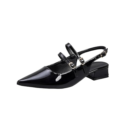 Damen Pumps Slingback Hochzeitsschuhe Damen Spangenpumps Elegant Tanzschuhe Sandaletten mit Blockabsatz EU 35-42 (Schwarz,39) von JXpxbao