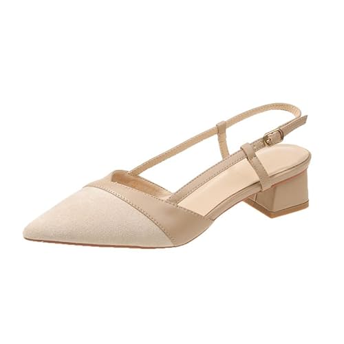 Damen Pumps Slingback Hochzeitsschuhe Damen Spangenpumps Tanzschuhe Sandaletten mit Blockabsatz (Beige,38) von JXpxbao