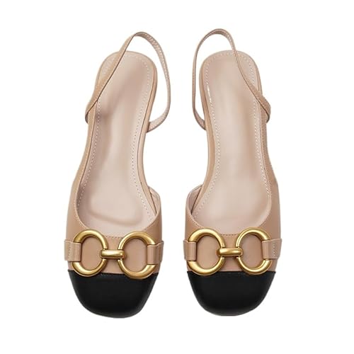 JXpxbao Damen Pumps Slingback Hochzeitsschuhe Damen Spangenpumps Tanzschuhe Sandaletten mit Blockabsatz Lässig Büroschuhe Dress Schuhe (Aprikose,39) von JXpxbao